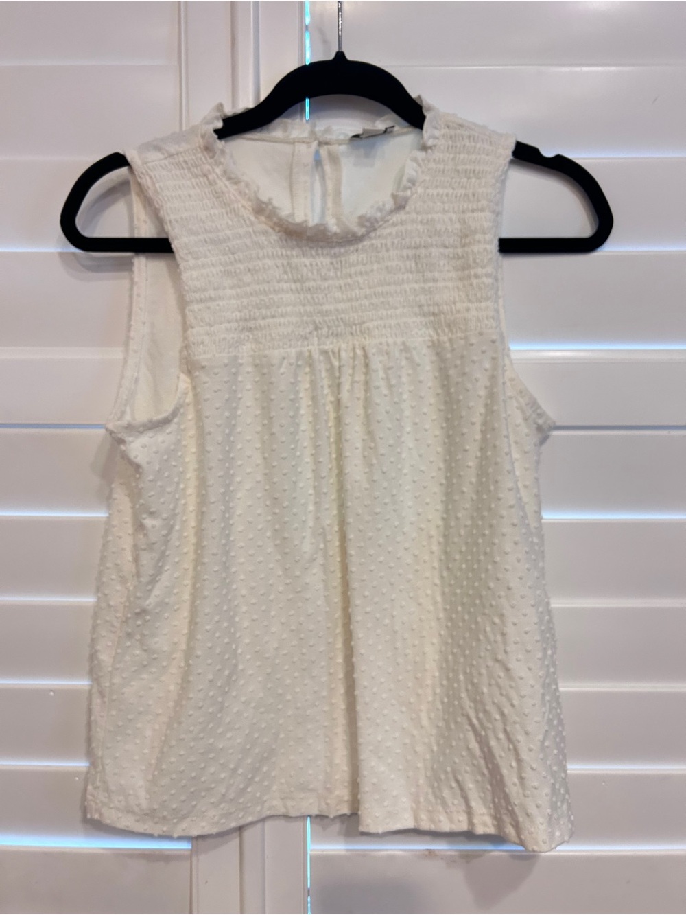 J Crew Smocked Swiss Dot Sleeveless Top - White Medium
